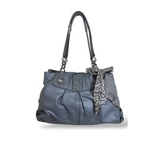 Coach Ashley Ruched Leather Satchel Gray Chain Shoulder Bag